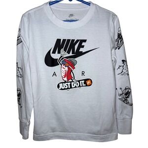 Nike Air Long Sleeve Graphic Tee Boys Size 6 White Just Do It Snowboard